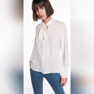Cue White Tie Neck Blouse